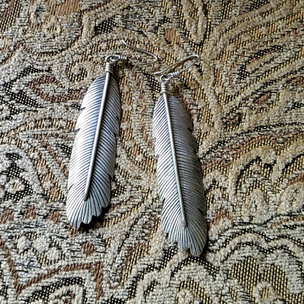 Navajo LJ Sterling silver feather earrings